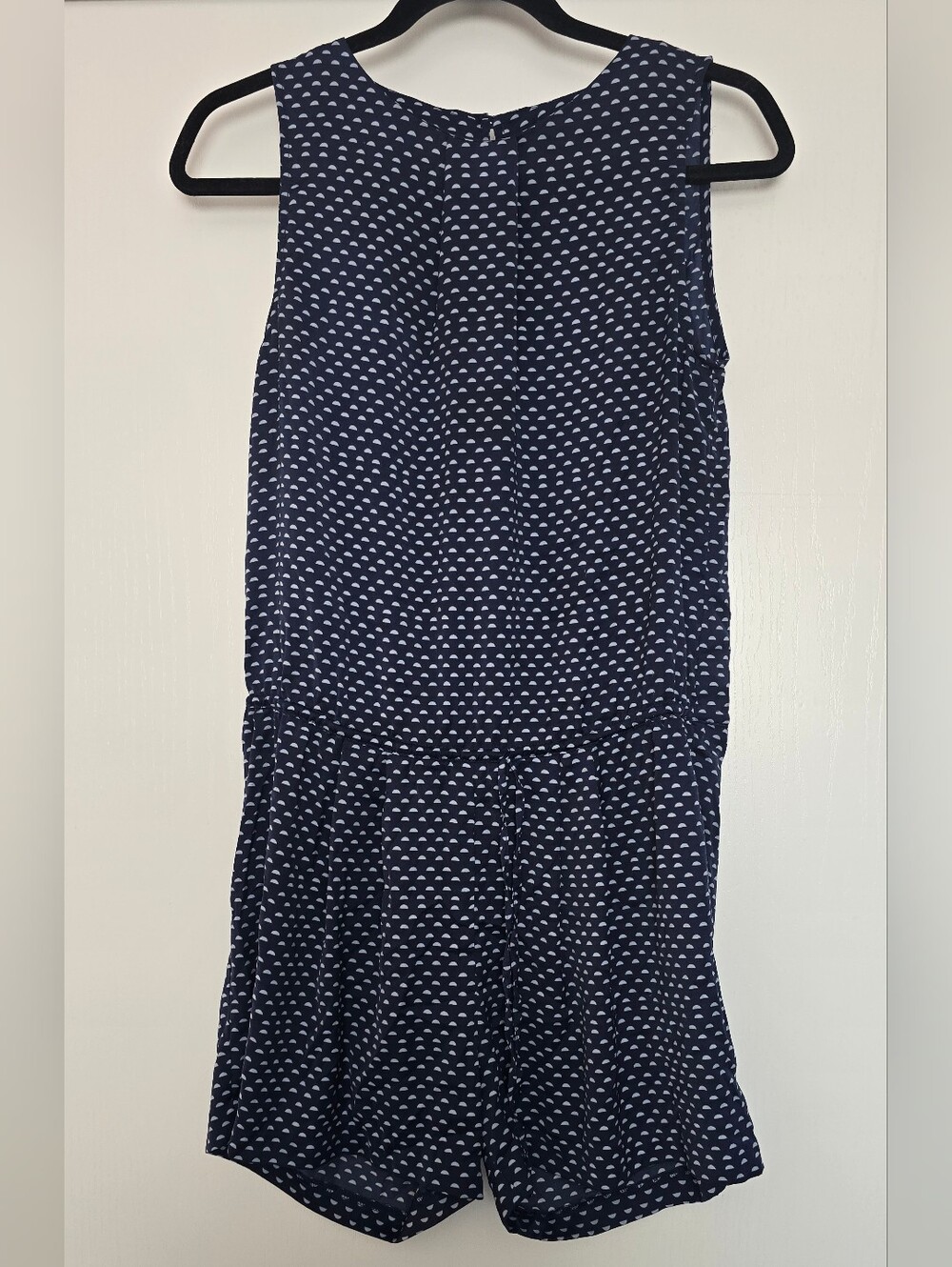 H&M - Navy Blue & White Geometric Half Moon Print Sleeveless Open Back Romper